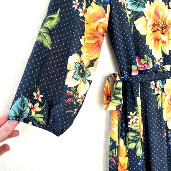 FARM RIO Majorca Wrap Dress Tropical Floral Polka Dot Print Maxi Ruffle SMALL - Picture 8 of 9